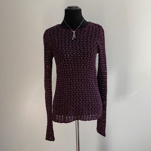 Tommy Bahama plum sparkle loose-knit sweater X-Small XS crochet Metallic silver